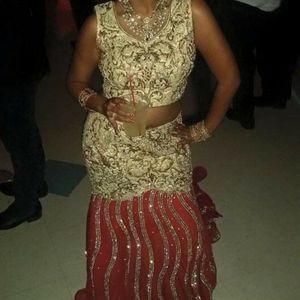 Red and Gold hand stitched Swarovski studded dress